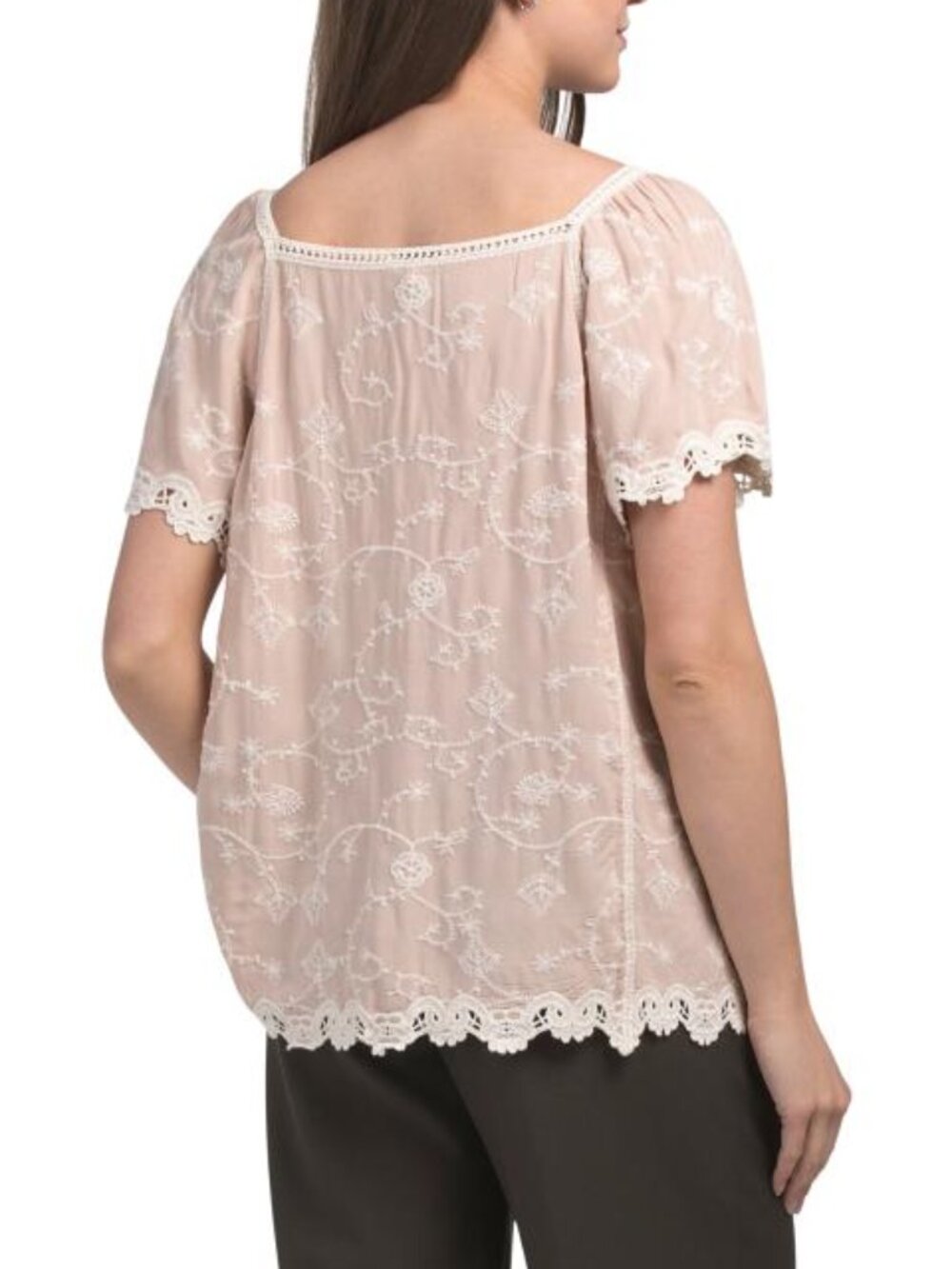 DEMOCRACY Crochet Flutter Sleeve Top With Lace Trim - Picture 2 of 3